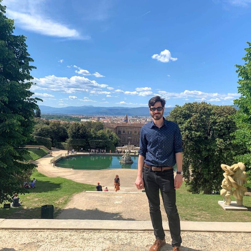 Picture of me in the Boboli Gardens in Florence, in front of Neptune's Fountain.